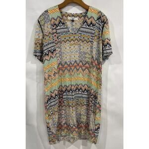 Paramita Barcelona Sz M Patchwork Dress Short Sleeve Travel Pop Over Comfort Art